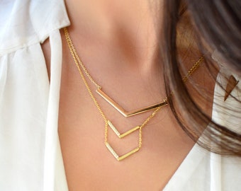 Gold Necklace, Pendant Necklace, Minimalist Necklace, Chevron Necklace, N242-G