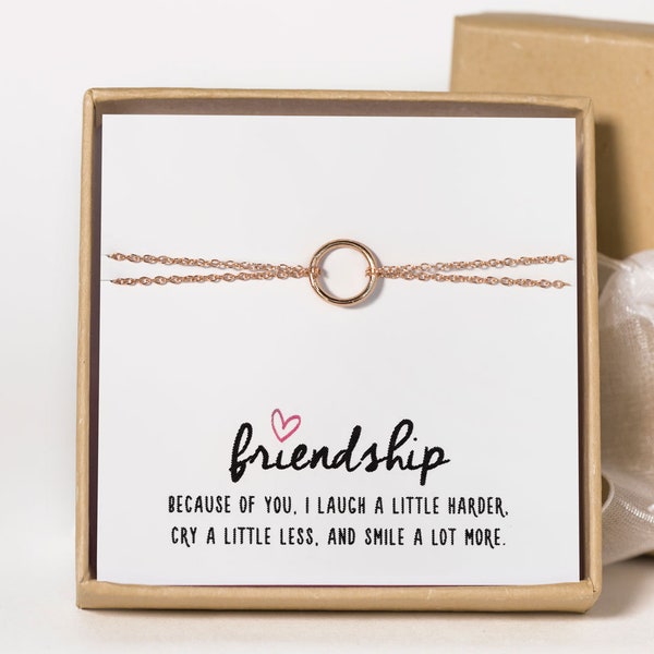 Gift for Friend – Rose Gold Circle Bracelet, Dainty Friendship Jewelry, Gift for Her