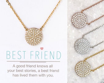 Best Friend Gifts, Best Friend Necklace, Friend Gift, Friendship Necklace, Pave Disc Necklace, N305-13