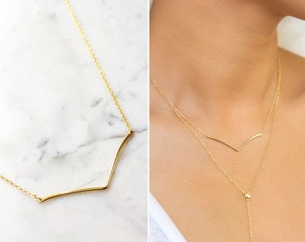 Pendant Necklace, Gold Necklace, Minimalist Necklace, Chevron Necklace, N278-G