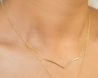Gouden chevronketting, sierlijke minimalistische hanger, alledaagse sieraden met laagjes, cadeau voor haar