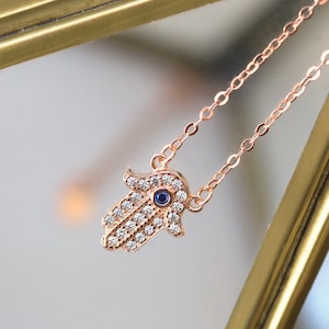 Hamsa Necklace, Evil Eye Jewelry, Hamsa Jewelry, Crystal Necklace, Dainty Necklace, N307-S