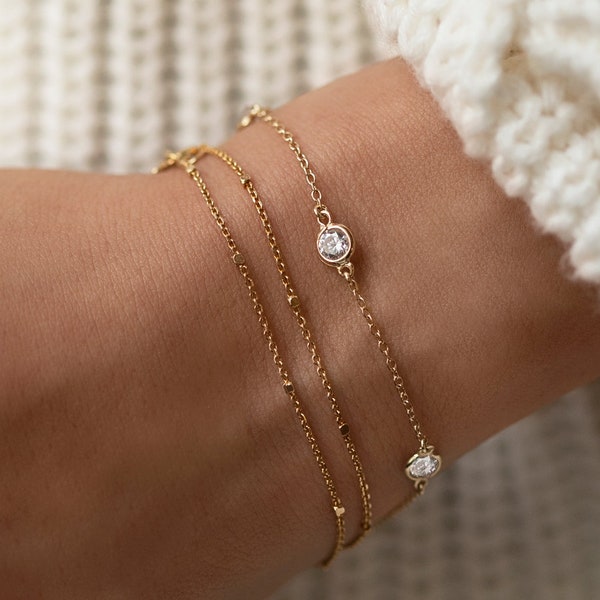 Dainty Crystal Bracelet, Minimalist Gold Jewelry, Layering Bracelet, Gift for Her
