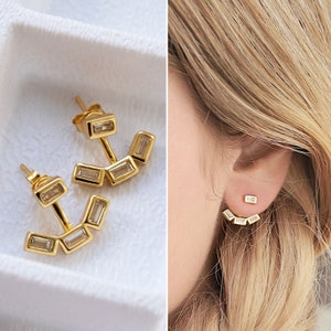 Gold Ohrringe, Kristall Ohrringe, Ear Jacket, Minimalist Ohrring, E419