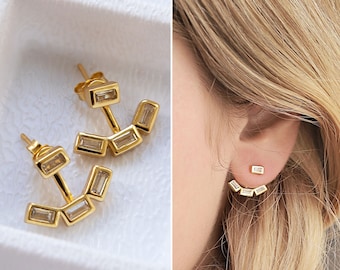 Gold Earrings, Crystal Earrings, Ear Jacket, Minimalist Earring, E419