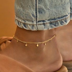 Anklet, Boho Jewelry,Dangle Disc Anklet, Gold Anklet, ANK014