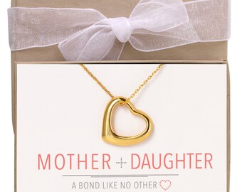Mother Daughter Gold Heart Necklace, Gift for Mom, Dainty Everyday Jewelry