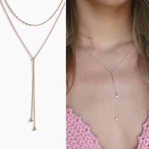 Zierliche Halskette, Layered Halskette, Gold Halskette, Lariat Halskette, Layered Halskette Set, N034