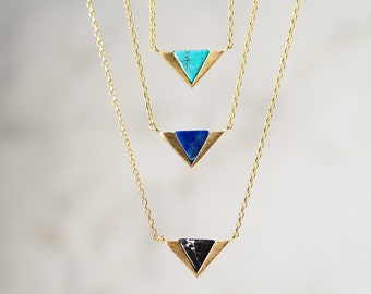 Gold Turquoise Triangle Necklace, Dainty Minimalist Pendant, Everyday Birthstone Jewelry