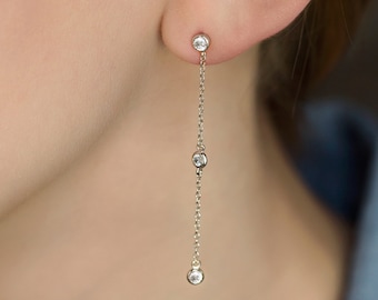 Pendientes de cadena con cristales, delicados pendientes para uso diario, joyas minimalistas apilables, regalo para ella