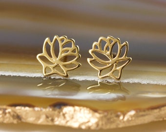 Pendientes de loto, delicados pendientes florales, joyas minimalistas apilables, regalos espirituales únicos