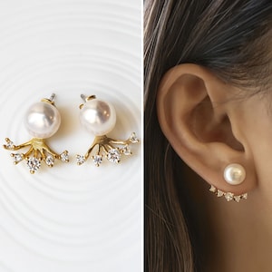 Pearl Earrings, Ear Jacket, Crystal Earrings, Boho Earrings, E526