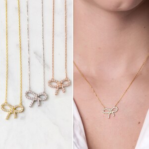 Coquette Jewelry, Bow Necklace, Crystal Necklace, Gold Necklace, Pendant Necklace N300