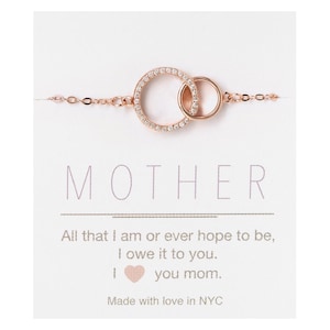 Gift for Mom - Rose Gold Interlocking Crystal Mother Necklace, Dainty Everyday Jewelry