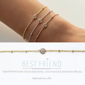 Friendship Bracelet, Best Friend Bracelet, Friend Gift, Solitaire Bracelet, Gold Bracelet, B040-13