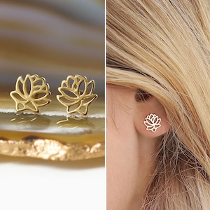 Stud Earrings, Gold Earrings, Minimalist Earrings, Lotus Earrings, E253