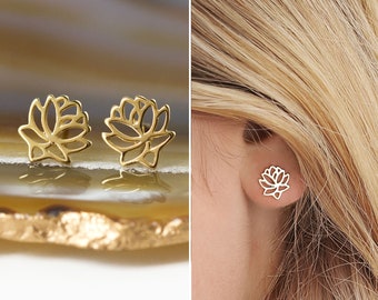 Stud Earrings, Gold Earrings, Minimalist Earrings, Lotus Earrings, E253