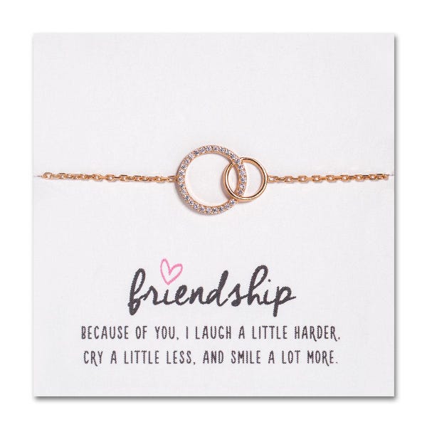 Gift for Friend – Rose Gold Friendship Bracelet, CZ Interlocking Circles, Gift for Her