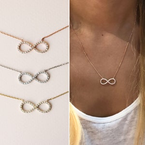 Colar de cristal, colar de ouro rosa, colar com pingente, colar infinito, N303