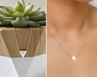 Gold Necklace, Crystal Necklace,  Pendant Necklace, Triangle Necklace, N245-G