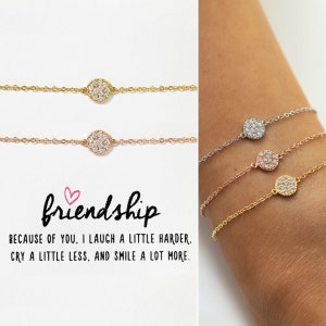 Friendship Bracelet, Friend Gift, Best Friend Bracelets, Dainty Pave Disc Bracelet, B216-32