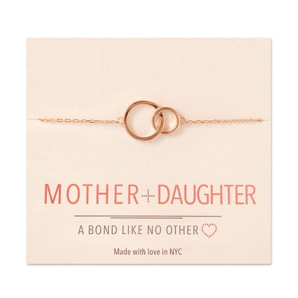 Roségouden in elkaar grijpende cirkel moeder- en dochterarmband, cadeau voor moeder, sierlijke alledaagse sieraden