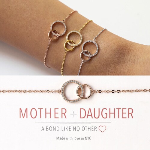 Mothers Day Gift, Gifts for Mom, Valentines Birthday Gifts For Mom, Mother Daughter Interlocking Circle Bracelet Jewelry Gift