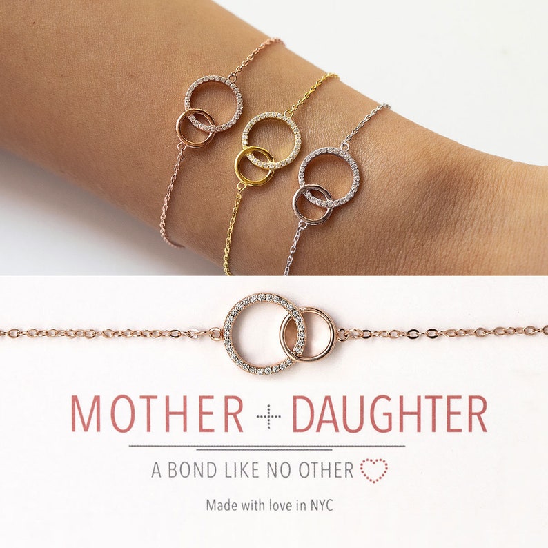 Mothers Day Gift, Mother Daughter Bracelet, Gifts for Mom, Birthday Gift, Interlocking Circle Bracelet Jewelry Gift, Best Gifts For Mom image 1
