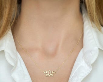 Lotus Flower Necklace, Dainty Spiritual Pendant, Everyday Layering Jewelry, Minimalist Style, Gift for He