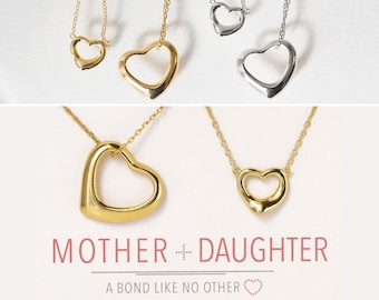 Mothers Day Gift, Gift for Mom, Sterling Silver Heart Necklace, Mother Daughter Necklace