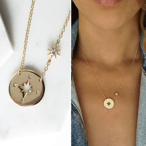 Gold Pendant Necklace, Compass Necklace, Dainty Necklace, Gold Necklace,  N390