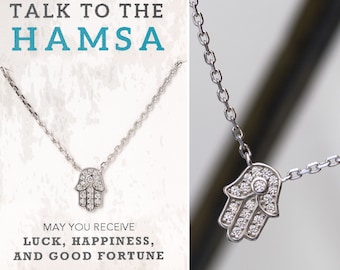 Hamsa Necklace, Evil Eye Necklace, Sterling Silver Necklace, Dainty Necklace, Crystal Necklace, N308