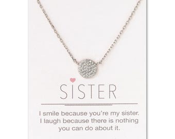 Prezent dla siostry – srebrny naszyjnik dla siostry, zawieszka z cyrkoniami, prezent dla niej