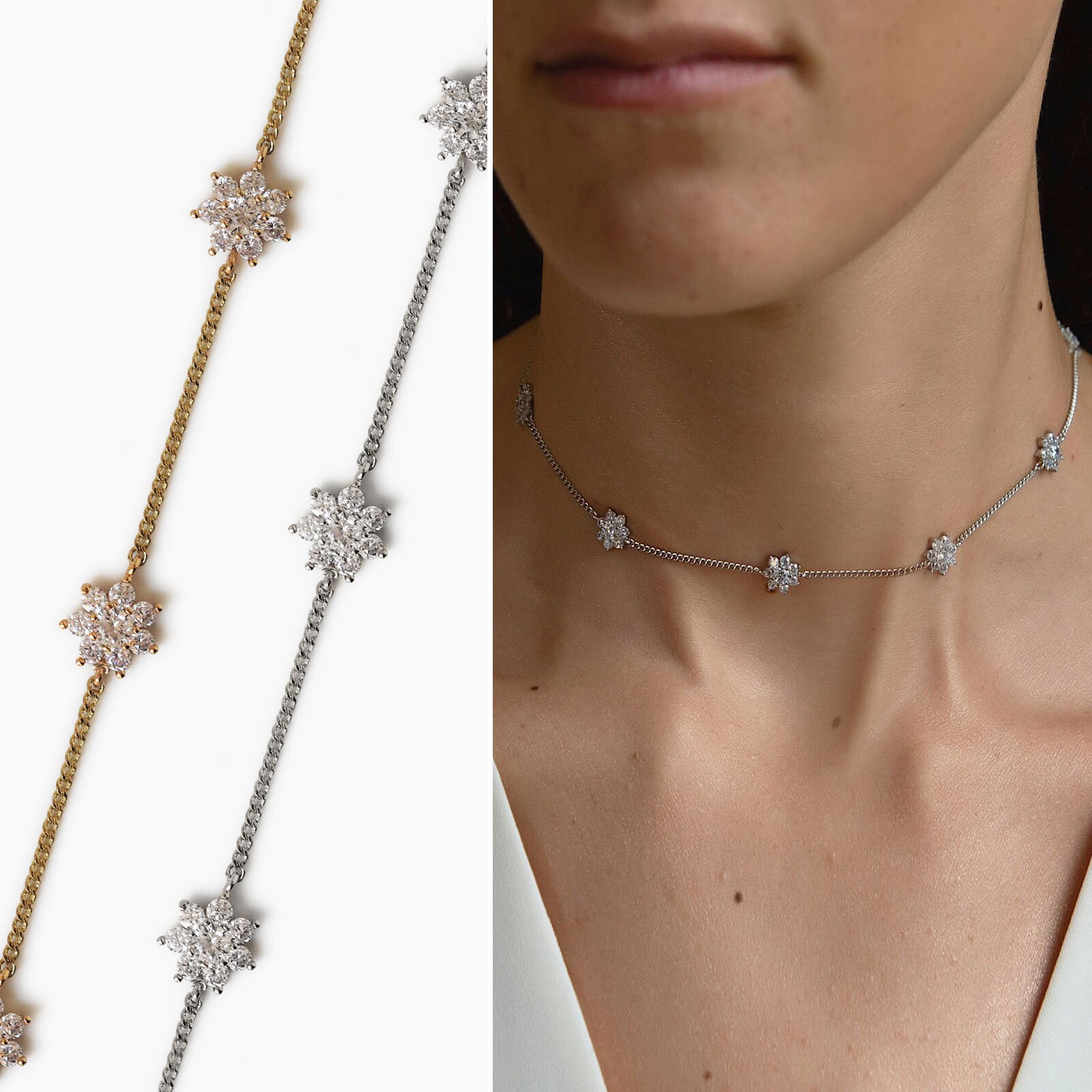 Choker Necklace, Silver Necklace, Dainty Choker, Star