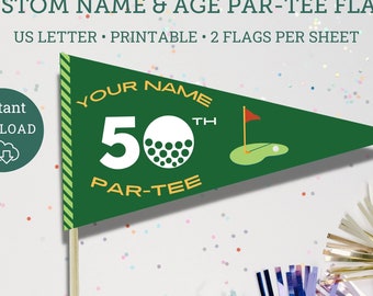 Custom printable Name and Age Par-Tee Golf Flags, Golfing Party, Print at home party decor, Small Golf Flags, Let&#39;s ParTee Flag, Lets ParTee