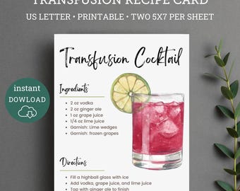 Transfusion Cocktail Printable Recipe Card, Golf Drink Basket, Cocktails on the Green, Golf Gift Basket, Golf Party