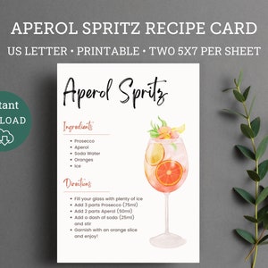 Carta ricetta stampabile Aperol Spritz, Cesto regalo Aperol, Carta ricetta cocktail,