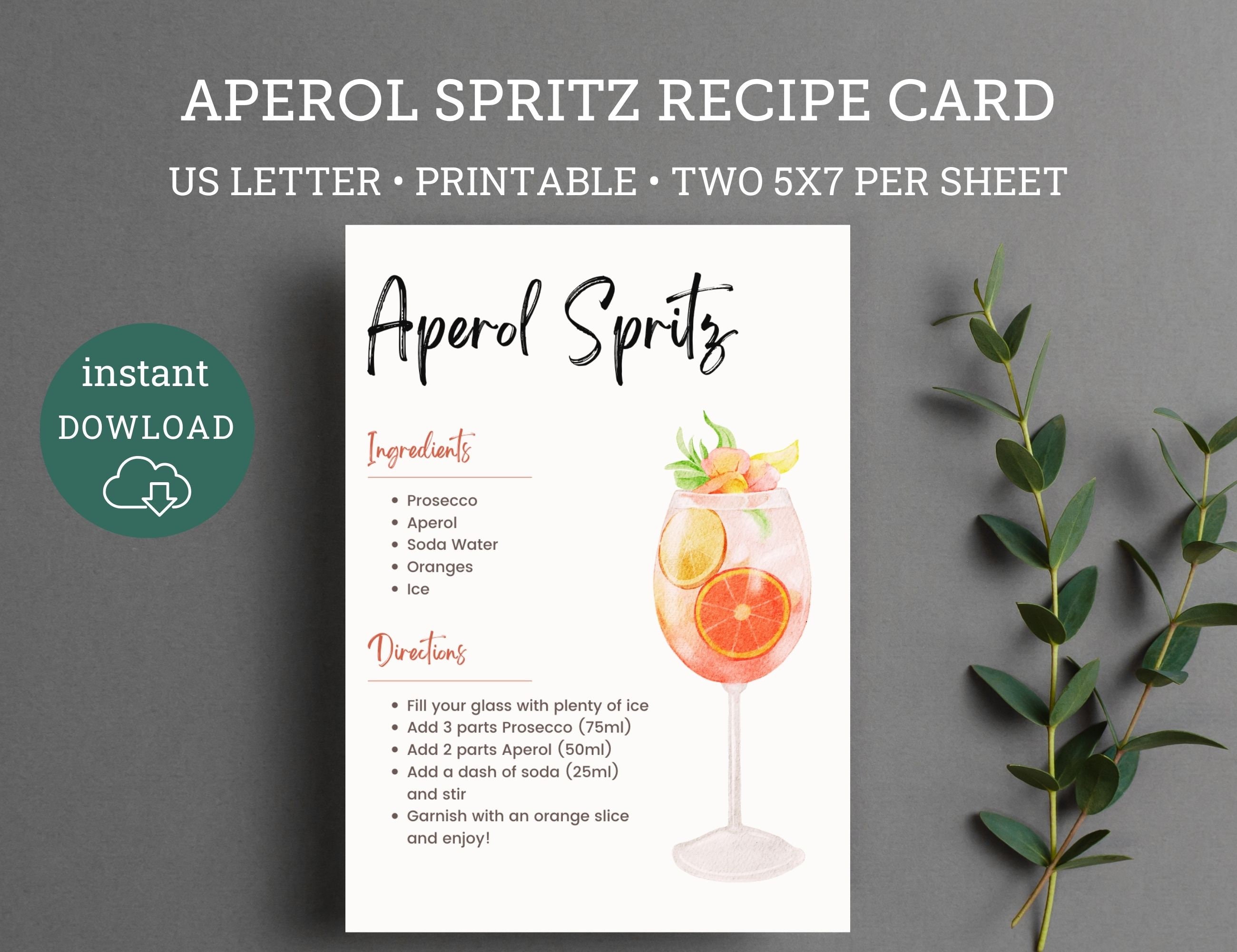 Aperol Spritz Printable Recipe Card, Aperol Gift Basket, Cocktail Recipe  Card, 