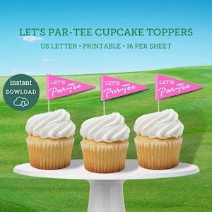 Roze Let's Par-Tee Golf thema Cupcake Toppers, Golf Par-tee afdrukbaar, Par Tee Golf Cupcake toppers, Golf Party, Golf Partee DIY, Jongens golf