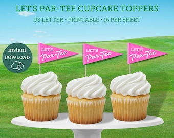Adornos para cupcakes con diseño de tee de golf rosa, fiesta de golf (descarga digital)