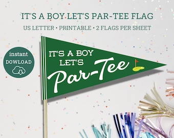 Golfflaggor för babyshower, Par-Tee-dekor med texten "It's a Boy" (digital nedladdning)