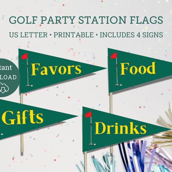 Birthday Golf Flags, Masters Party decor, Golfing Party, Print at home masters party decor, Golfing Party, Food Drink Station Signs