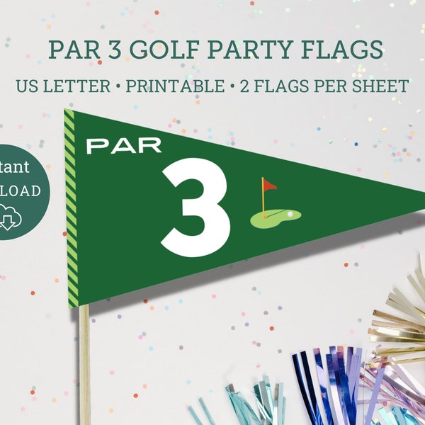 Par 3 Drapeaux de golf d'anniversaire de golf | Décor d'anniversaire | Partie de golf Par-Three | Imprimez à la maison un décor de fête | Par 3