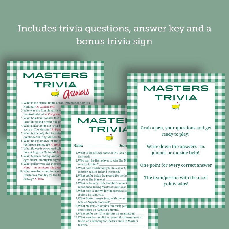 Trivia Set Ups Masters Golf Trivia Game, Printable Party Activity (PDF Download) - Etsy