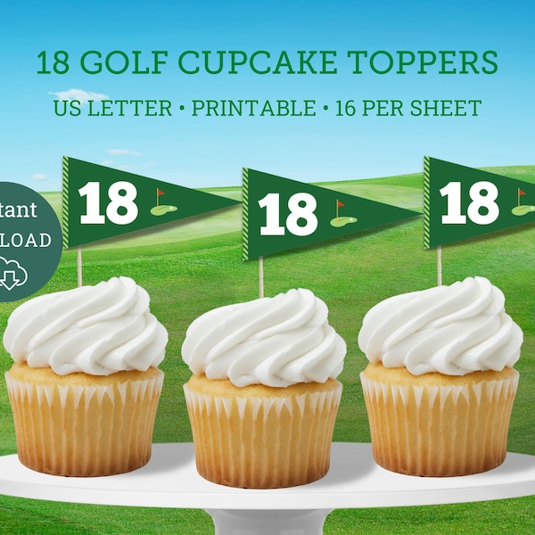 18 Golf Themed Cupcake Toppers, Par 18 Party, Eighteen Party, Golf Par-tee Printable, Golf Party Decor,  Golf Cupcake toppers, Golf Partee