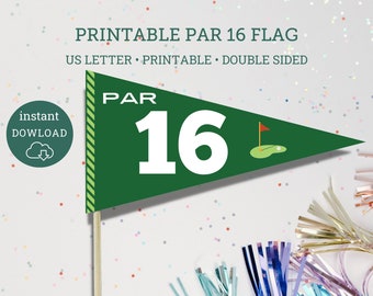 Printable Par 16 Par-Tee Golf Flags,  Birthday decor, 16 Golfing Party, Print at home party decor, Par 16, sixteen year old golf party