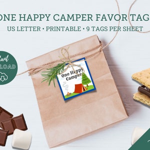 One Happy Camper Birthday Party Favor Thank You Tags, Camping Party, Printable Favor Tags, Thank you party favor tags