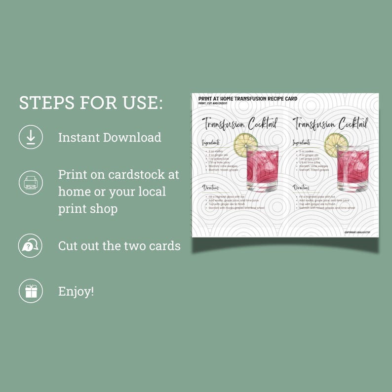 Transfusion Cocktail Sign Transfusion Cocktail Recipe Card, Golf Gift Basket (PDF Download) - Etsy