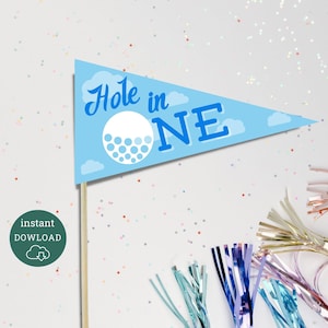 Hole in One Par-Tee Golf Flags, Golf Birthday decor, First Birthday Golfing Party, Print at home golf party decor, Hole in One Golf