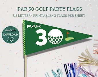 Par 30 golfverjaardagsvlaggen, afdrukbaar feestdecor (digitale download)